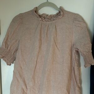J. Crew Linen Boho Blush Ruffled Smocked Blouse CoquetteGirl Cottagecore Small